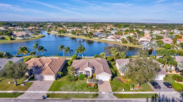 aerial view with a water view