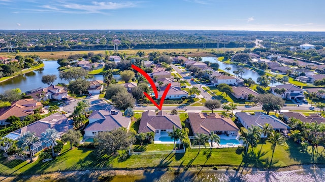 aerial view with a water view