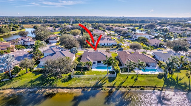 aerial view with a water view