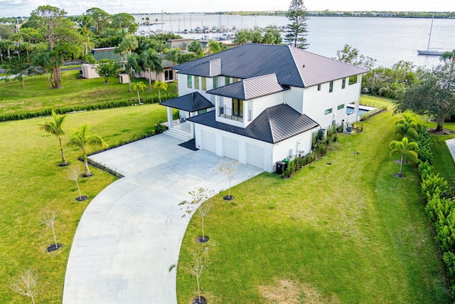 aerial view with a water view