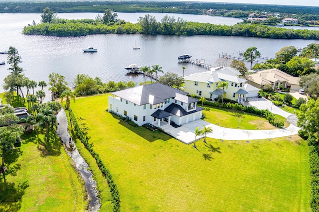 bird's eye view featuring a water view