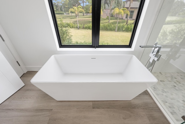 bathroom featuring a bathing tub and hardwood / wood-style flooring