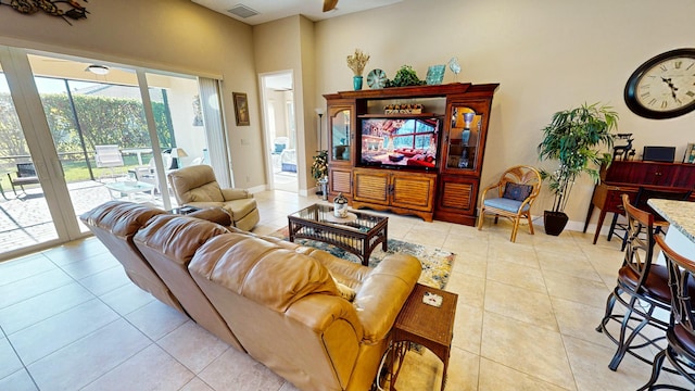 living room with light tile patterned floors