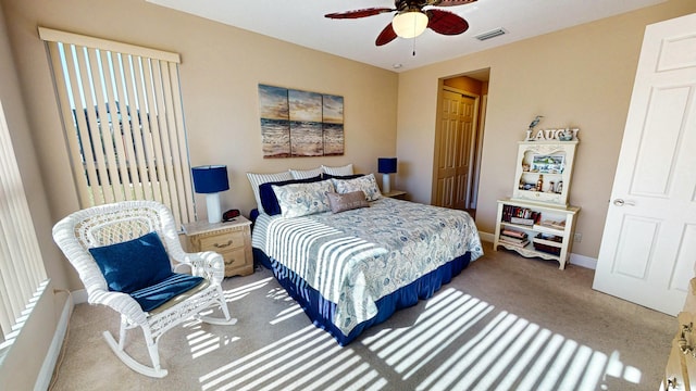 bedroom featuring carpet and ceiling fan