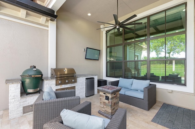 view of patio featuring area for grilling, an outdoor living space, and grilling area