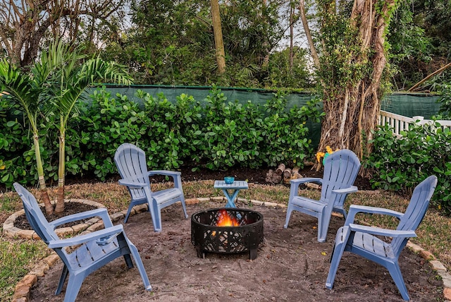 view of patio featuring a fire pit