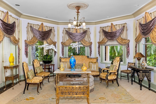 interior space with plenty of natural light and a chandelier