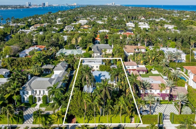 bird's eye view featuring a water view