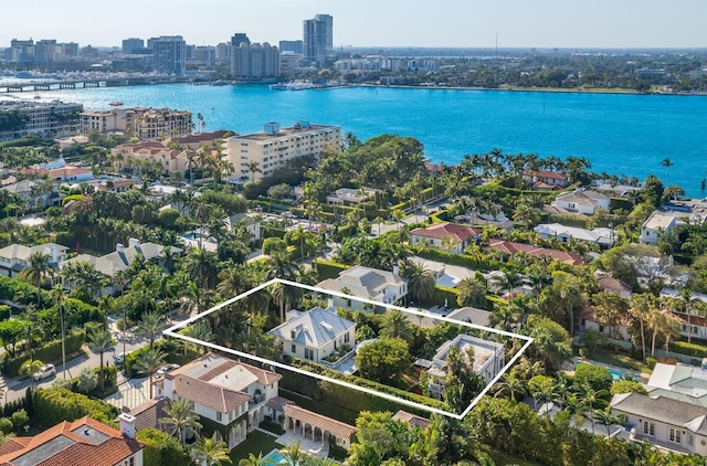 aerial view featuring a water view