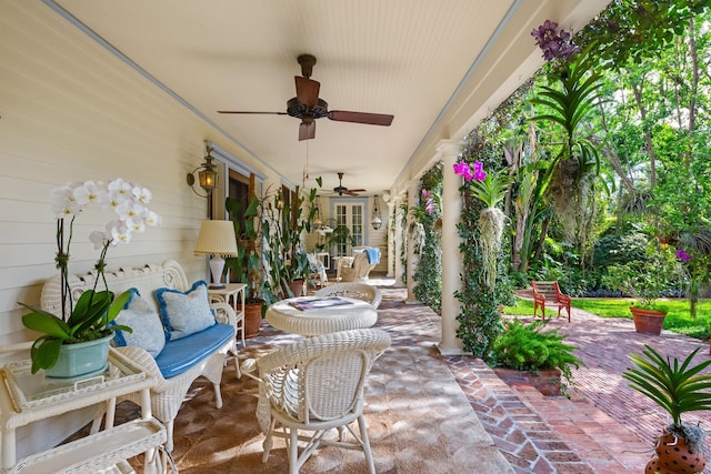 view of patio / terrace featuring french doors and ceiling fan