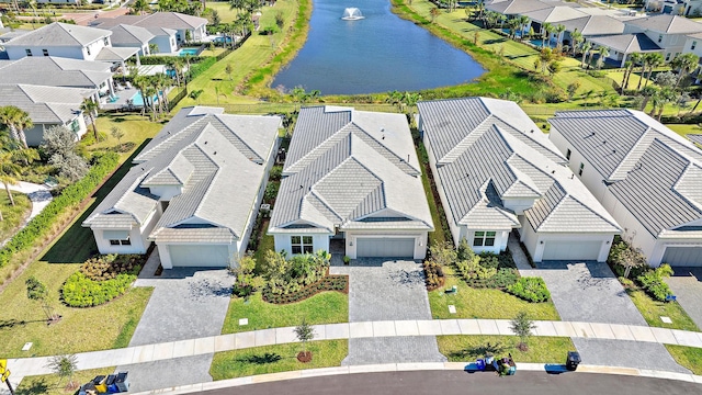 aerial view with a water view