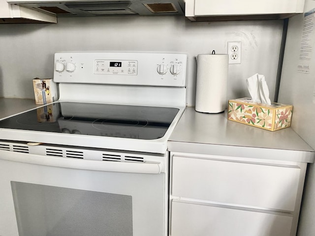 kitchen with electric stove and exhaust hood