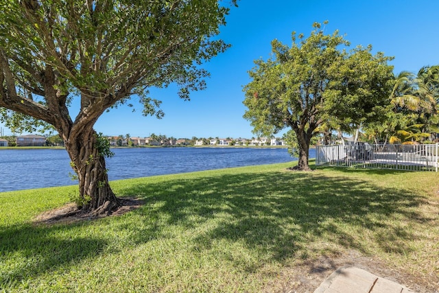 view of yard with a water view