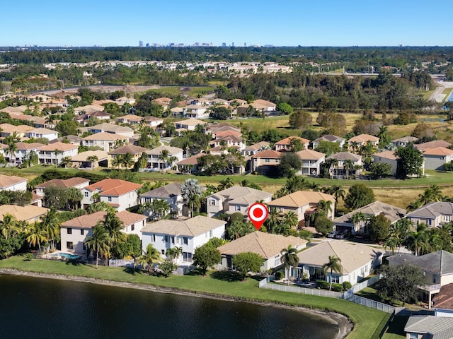 aerial view with a water view