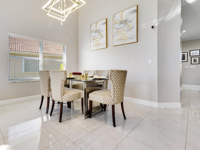 dining room with a chandelier