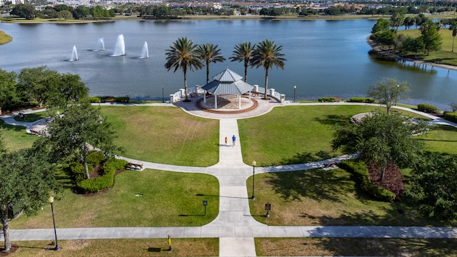 aerial view featuring a water view