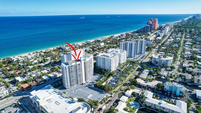 bird's eye view featuring a water view