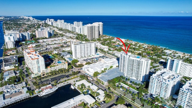 bird's eye view featuring a water view