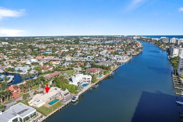 bird's eye view featuring a water view