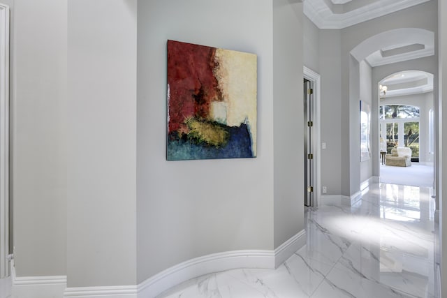 hall featuring crown molding and french doors