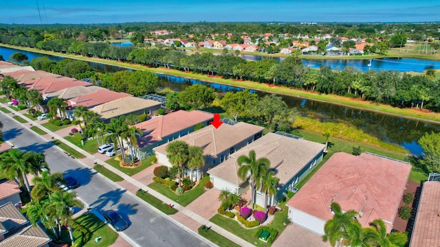 aerial view featuring a water view