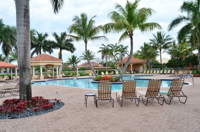 view of pool with a gazebo and a patio