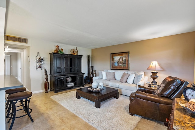 living room featuring light tile patterned floors