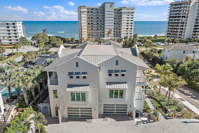 aerial view featuring a water view