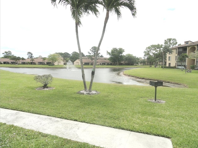 surrounding community featuring a water view and a yard