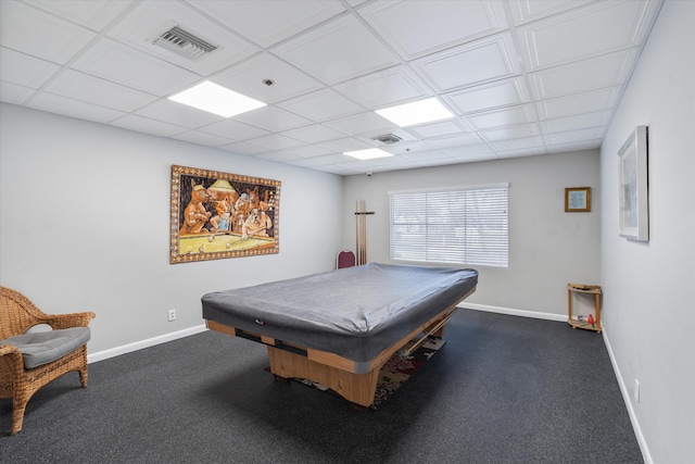 rec room with a drop ceiling and billiards