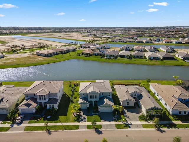 aerial view with a water view