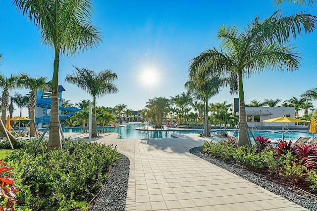 view of swimming pool featuring a patio