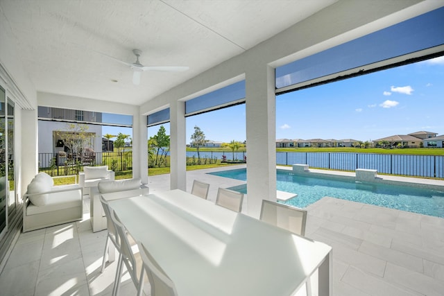 exterior space featuring a healthy amount of sunlight and ceiling fan