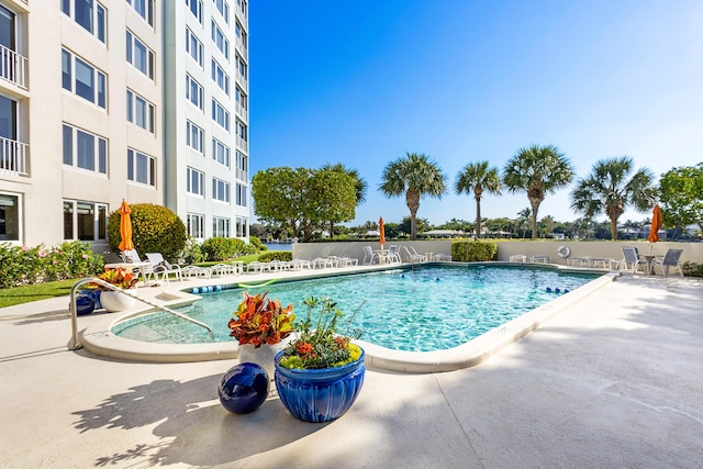 view of swimming pool with a patio