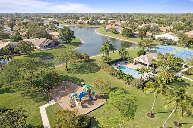 aerial view with a water view