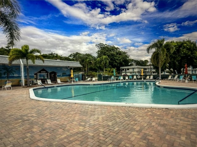 view of pool featuring a patio