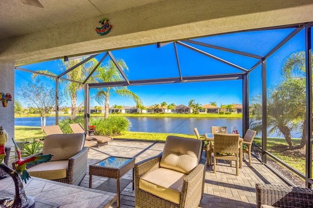 view of patio / terrace featuring a water view