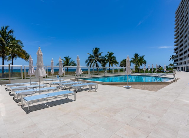 view of swimming pool with a patio area