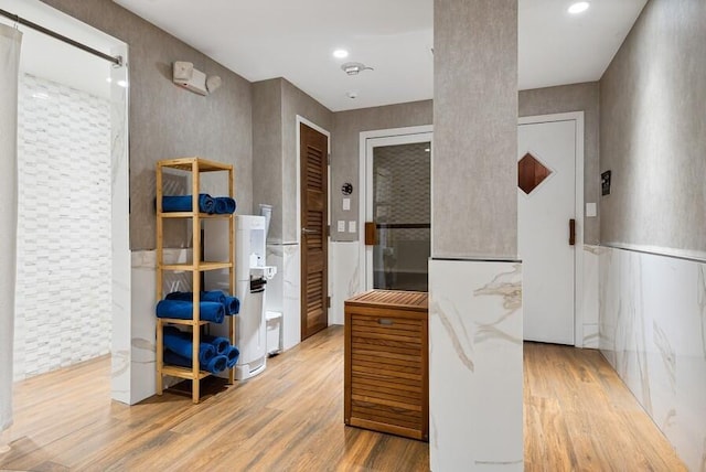 kitchen with hardwood / wood-style floors