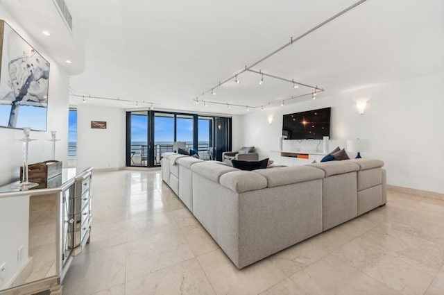 living room with rail lighting