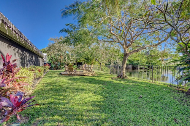 view of yard with a water view