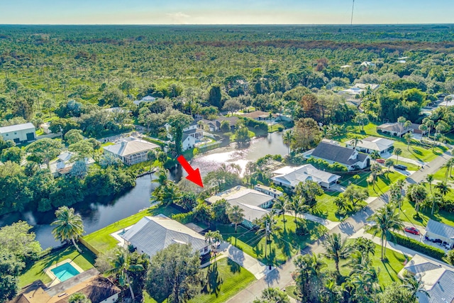 drone / aerial view featuring a water view