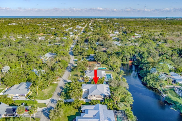 bird's eye view featuring a water view