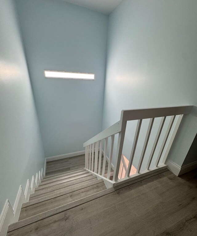 stairway featuring wood-type flooring