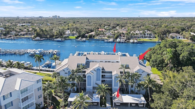 aerial view with a water view