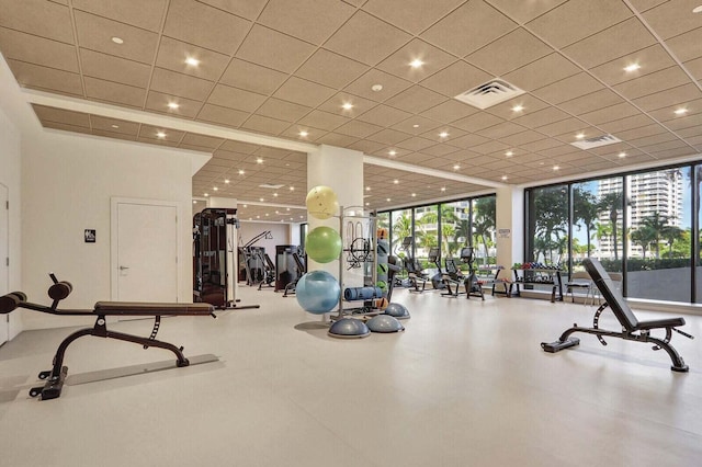 workout area featuring a wall of windows