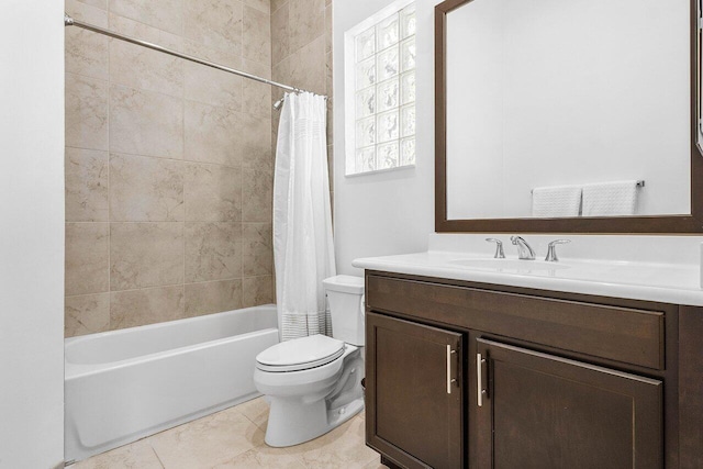 full bathroom featuring tile patterned flooring, vanity, shower / bath combo, and toilet