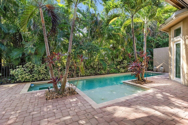 view of swimming pool with a patio area and an in ground hot tub