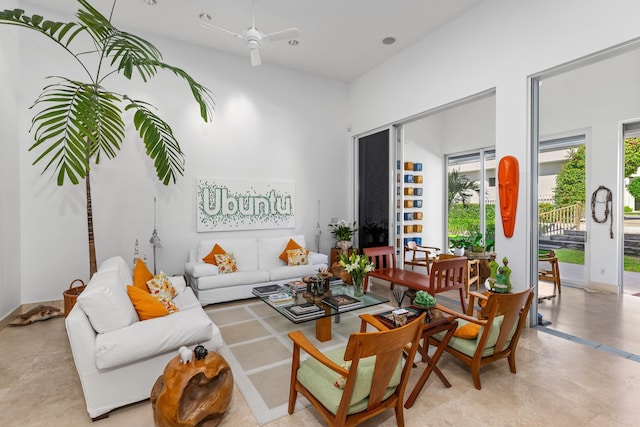 living room with ceiling fan