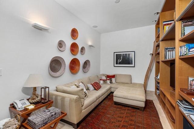 living room with dark hardwood / wood-style floors